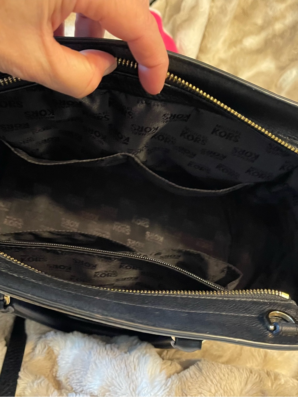 Michael Kors Black Leather Satchel with Gold Accents - Picture 10 of 14